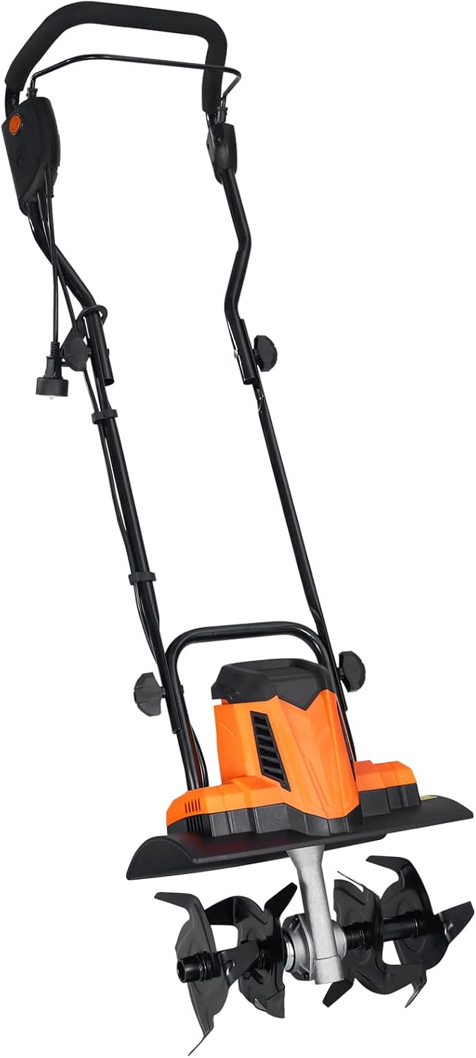 Happybuy 10 Amp Electric Tiller, 14' Tilling Width 3.94' Tilling Depth Corded Electric Tiller/Cultivator, Steel Mn Tines, Ideal for Garden Lawn Soil Digging