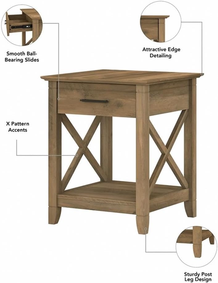 Bush Home Key West Nightstand with Drawer in Reclaimed Pine