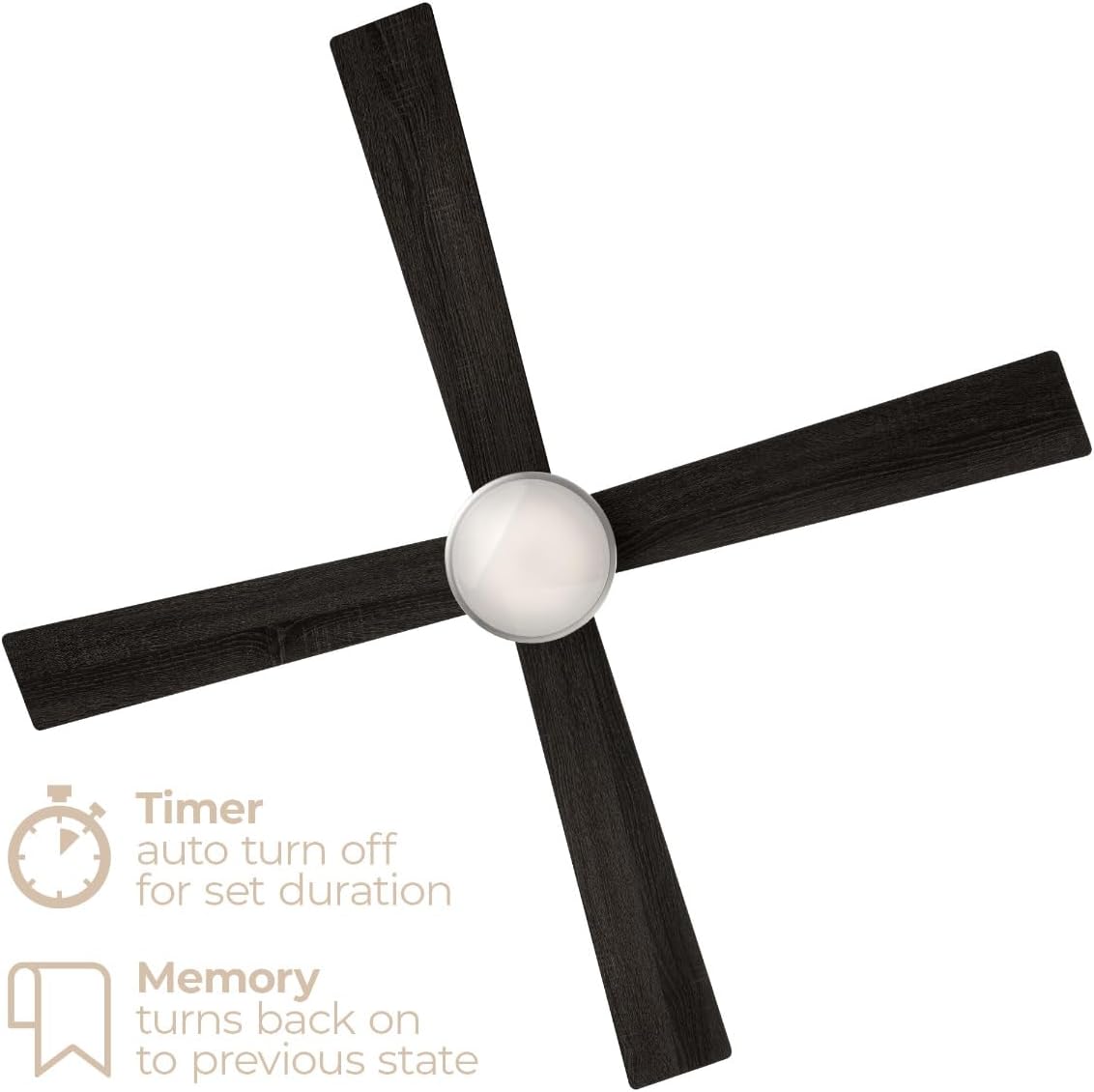 Santorini 4-Blade 52in Smart Indoor or Outdoor Ceiling Fan 2700K-6000K CCT Tunable Range LED Light Kit in Brushed Nickel with Reversible Black and Weathered Wood Blades Works With iOS or Android App