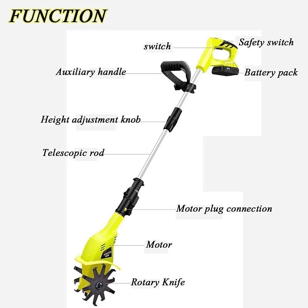 MekUk Garden Tiller & Cultivator Cordless Tiller, with A 4000mah Lithium Battery and Charger, Adjustable Handle, Portable Cultivator for Gardens for Garden Care Compacted Soils and Lawn Yard