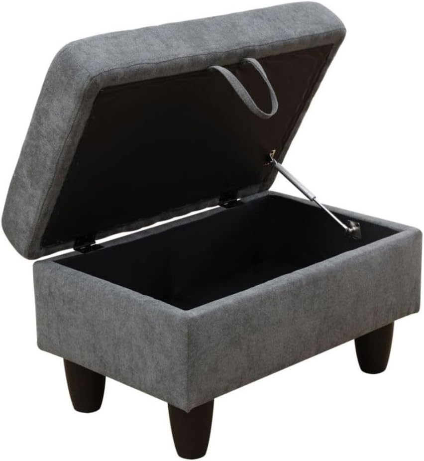 Ottoman Storage Ottoman Bench Flannel Footrest Footstool with Hinged Lid for Living Room, Bedroom, Entryway, Dark Grey, 28.5'X19'X17.5'