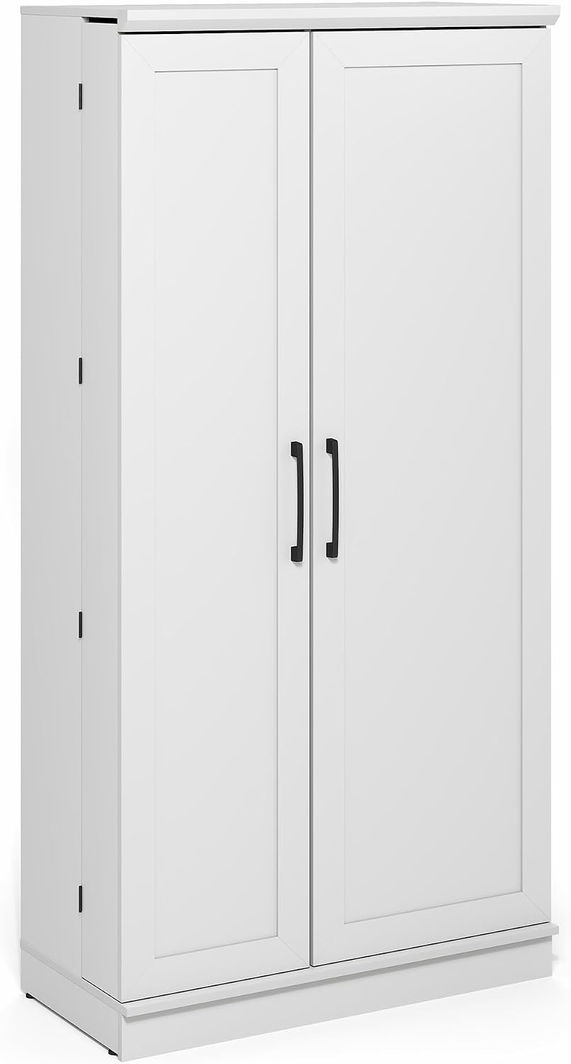 Furinno Robin Storage Cabinet, 4-Tier Pantry Cabinet with Adjustable Shelves, 35W with 2 Doors and Door Shelves, Kitchen Cabinet, Organization and Storage, for Pantry, Living Room, Home Office, White