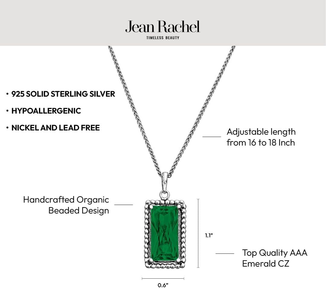 JEAN RACHEL JEWELRY 925 Sterling Silver Necklace for Women - Baguette with Cubic Zirconia Vintage Design - Hypoallergenic, Lead & Nickel Free - Artisan Handcrafted Statement Necklace