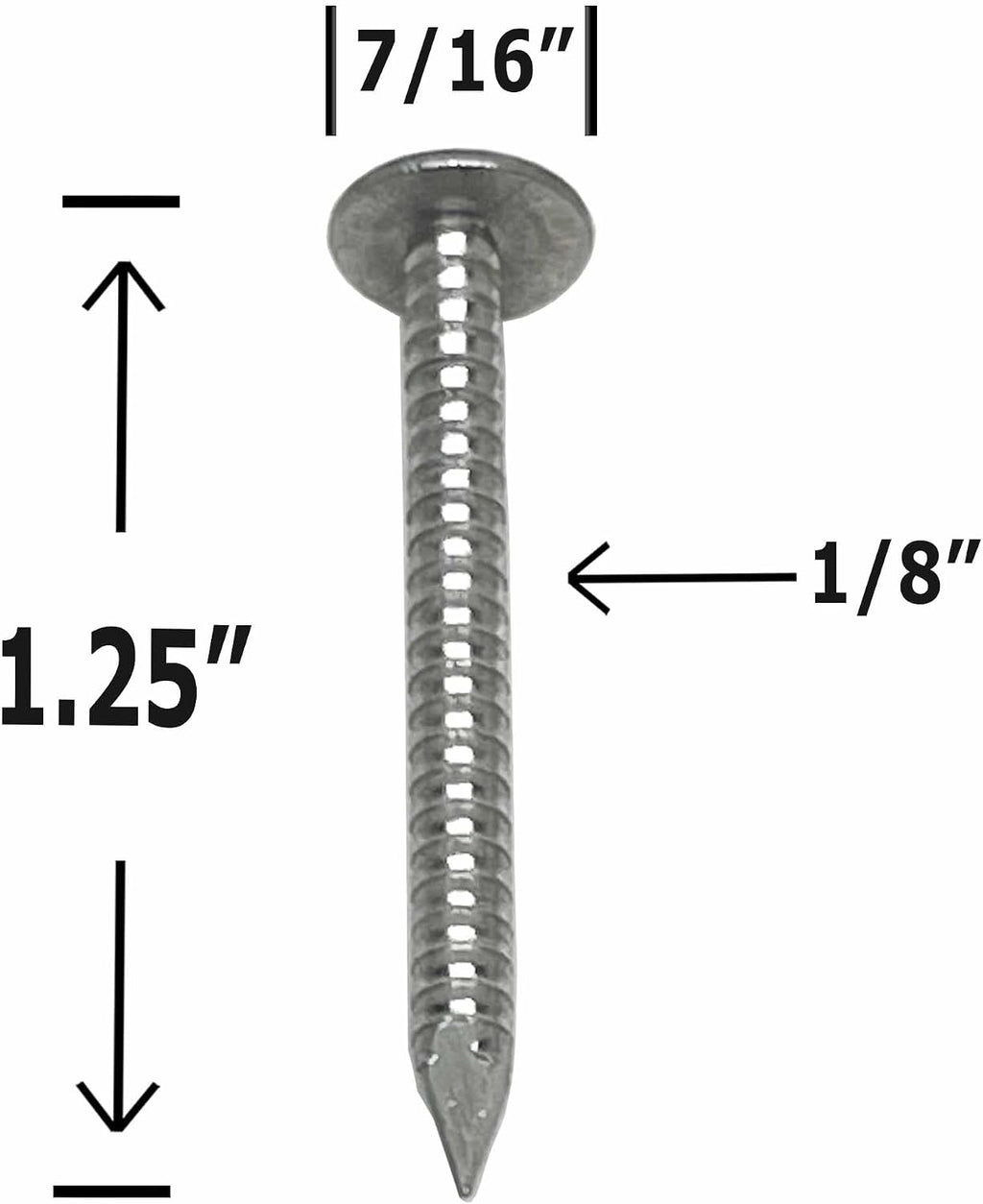 1.25'-RING SHANK ALUMINUM - ROOFING SIDING NAILS - Vinyl & Aluminum Siding & Facia Trim Nail – Aluminum metal secure holding Ring Shank nail – QTY (2000)