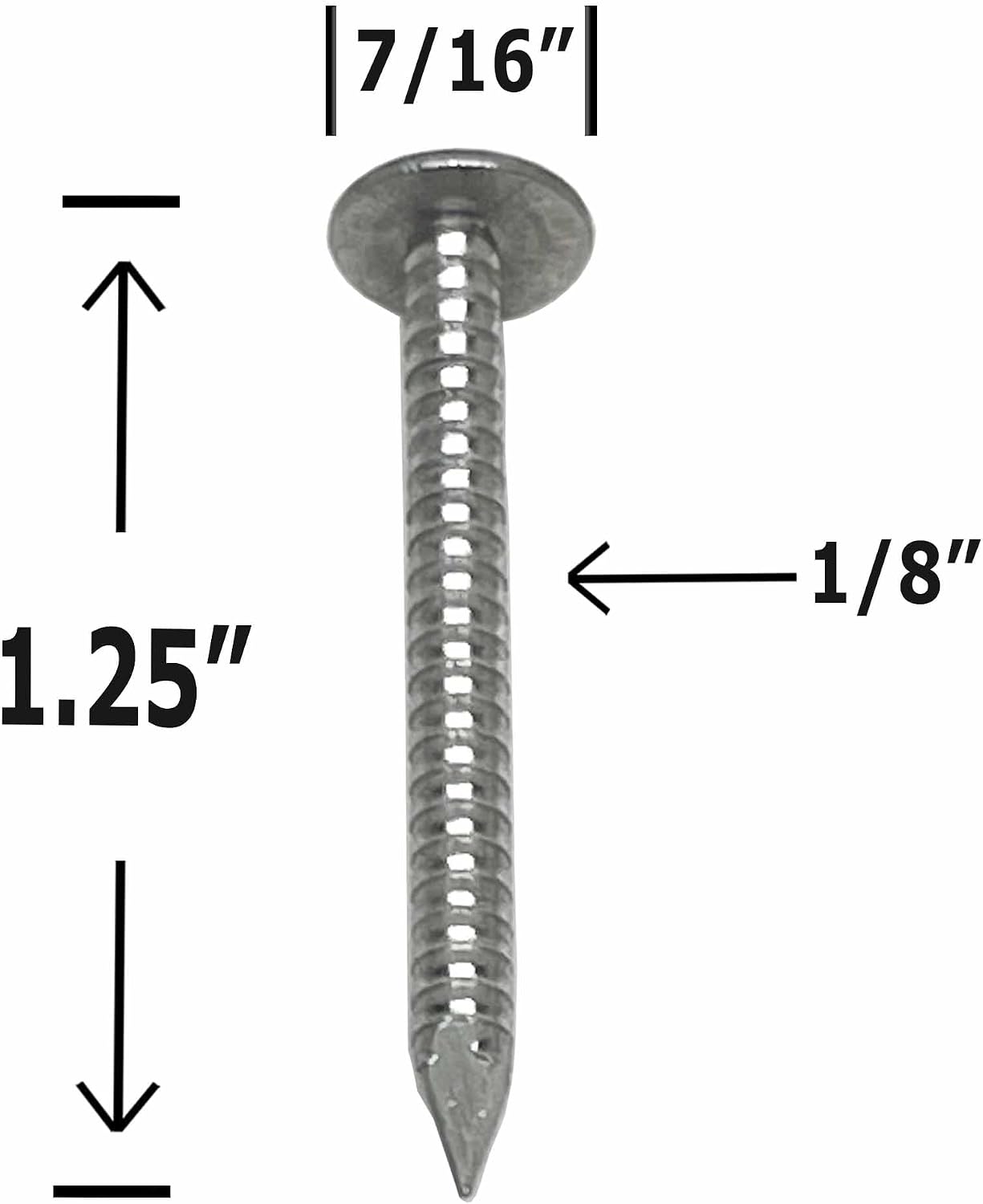 1.25'-RING SHANK ALUMINUM - ROOFING SIDING NAILS - Vinyl & Aluminum Siding & Facia Trim Nail – Aluminum metal secure holding Ring Shank nail – QTY (2000)
