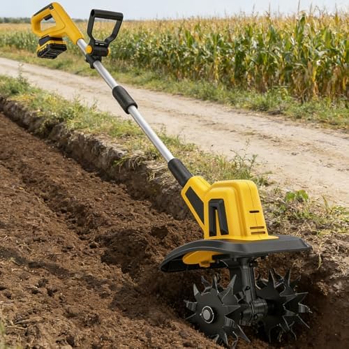 Cordless Electric Garden Tiller,270 R/min Rototiller,2000mAh 4000mAh Rechargeable Soil Tiller Cultivator,48 Heavy-Duty Steel Tines,for Home Vegetable Garden 4000mAh