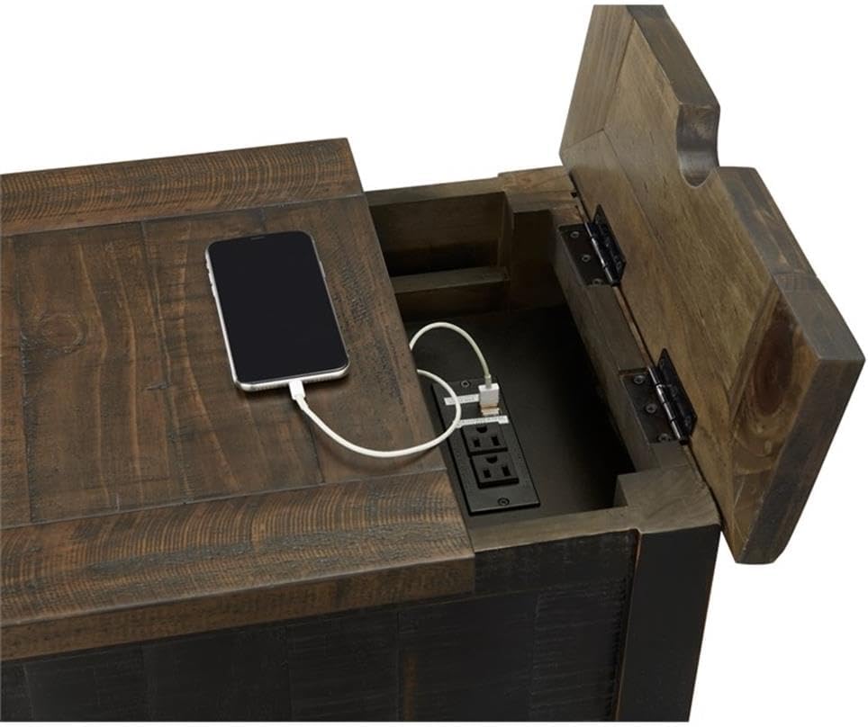 Martin Svensson Home Monterey Chairside Table - Black with Brown Top - Coastal Multi-Use Table with Charging Station and Drawer for Bedroom or Living Room