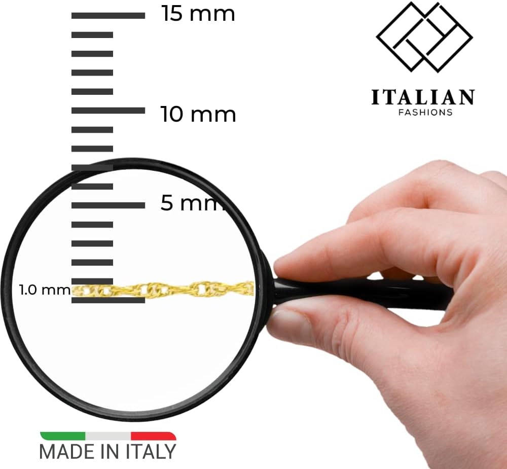 Italian Fashions 14K, 10K Yellow or White or Rose Solid Gold Italian Diamond Cut 0.8 mm-1.2 mm Rope and Mirror Cable Chain Necklace Thin & Strong gold chain Thin And Lightweight MADE IN ITALY