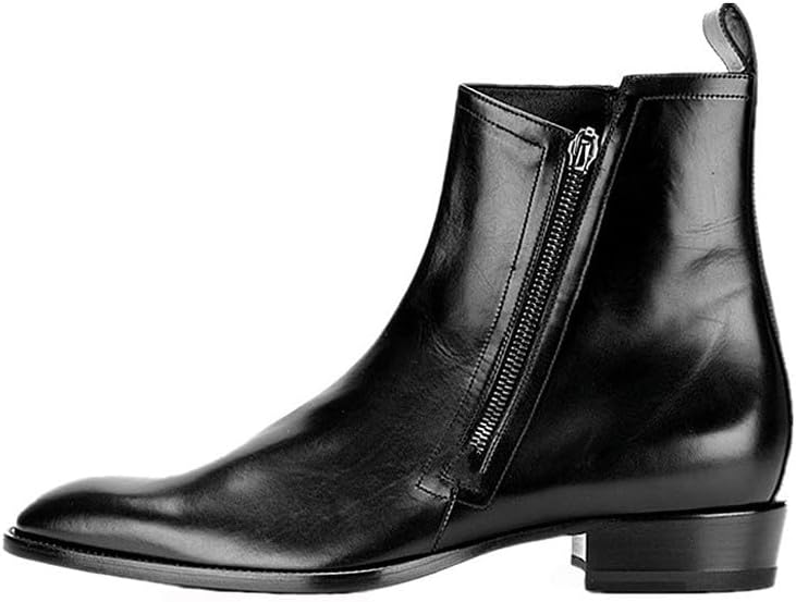 Santimon Men's Chelsea Ankle Boots-Handmade Genuine Leather or Suede Dress Casual Boots, Almond Toe, Low Heel, Side Easy On/Off Zipper - Business Casual, Work, Travel, Wedding