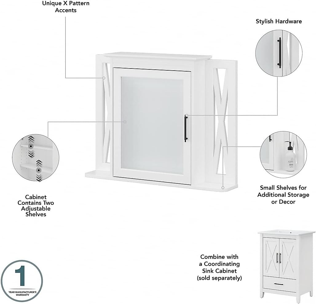 Bush Home Key West 48W Double Vanity Set with Sinks, Medicine Cabinets and Linen Tower in White Ash