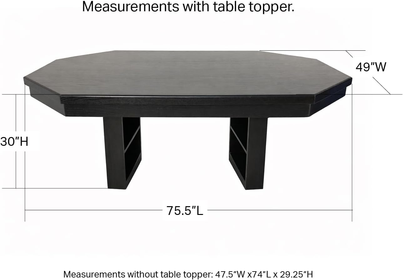 American Furniture Classics 75' Stretched Octagon Poker/Dining Table with Charcoal Speedcloth, 10 Chip Trays and Cup Holders with Table Topper in Mocha Finish