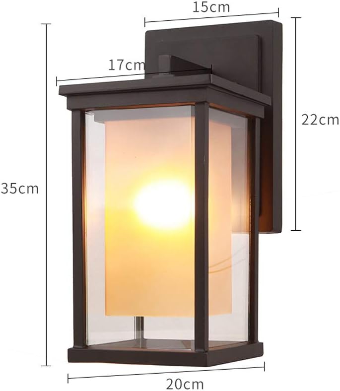 Wall Mounted Light Square Outdoor Wall Light Waterproof IP55 Wall Spotlights Glass Outdoor Wall Hanging Lantern for House Terrace Patio Courtyard Traditional E27 Reading Light (Size : H-35cm)