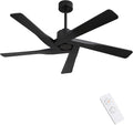 WINGBO 54' ABS DC Ceiling Fan No Light, 5 Blade ABS Plastic Ceiling Fan with Remote, 6-Speed Reversible DC Motor, Ceiling Fans without Light for Kitchen Bedroom Living Room, Matte Black