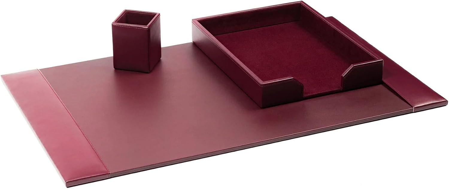 DACASSO Bonded Leather Desk Set - Luxury Leather Desk Pad & Desk Organization Essentials (Burgundy, 3 Piece)
