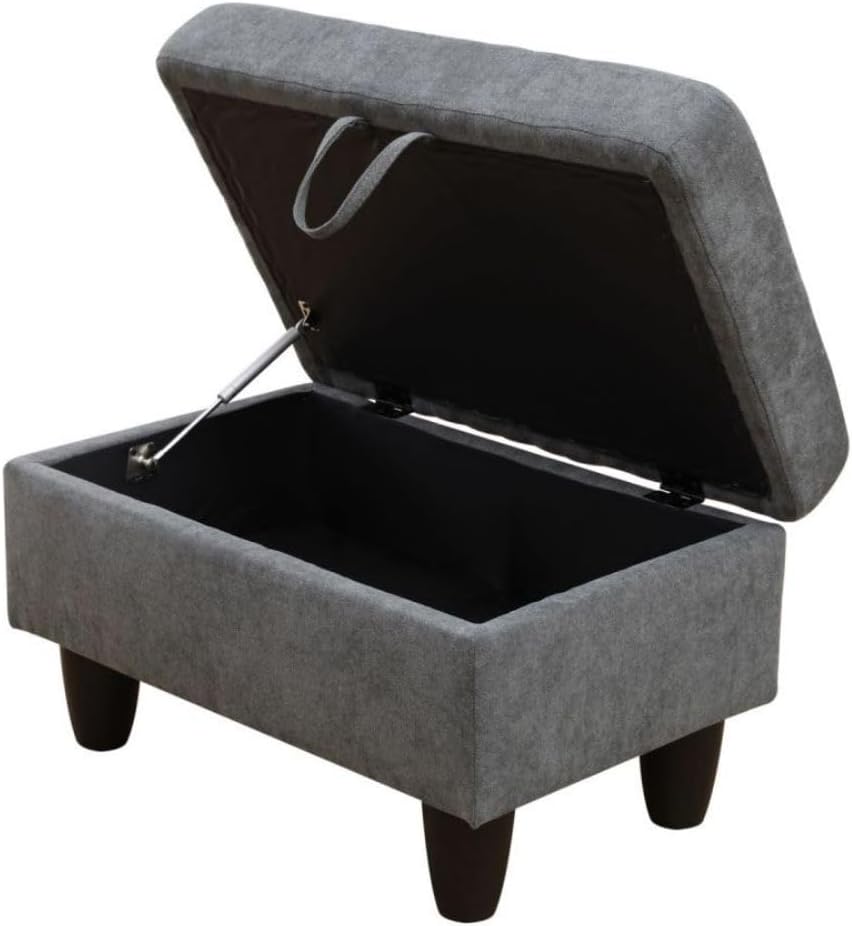 Ottoman Storage Ottoman Bench Flannel Footrest Footstool with Hinged Lid for Living Room, Bedroom, Entryway, Dark Grey, 28.5'X19'X17.5'