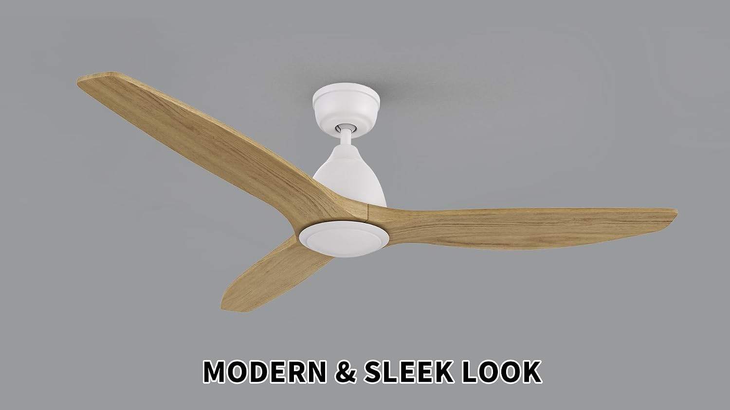 SMAAIR 52 Inch Ceiling Fan No Light with Remote, Solid Wood White Ceiling Fan without Light, 10 Speed, Quiet DC Motor, Indoor Modern 3 Blade Ceiling Fan for Indoor Bedroom Living Room