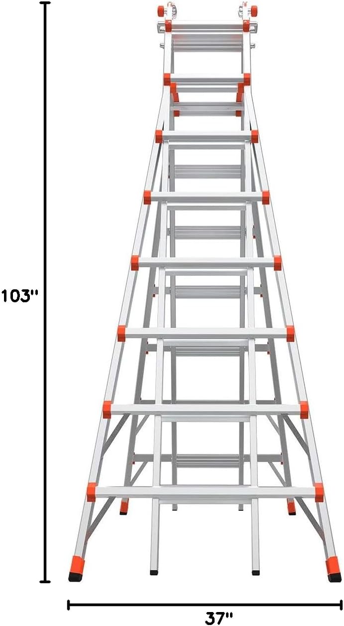 Little Giant Ladders Skyscraper M15, Adjustable Step Ladder, 8–15 Ft, Aluminum, 300 lb Capacity, Type 1A Extra Heavy Duty, 18.75-Ft Reach (10109)