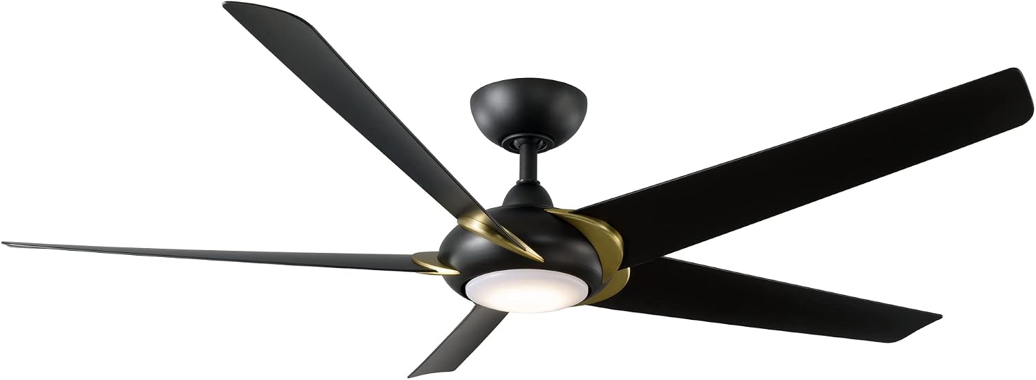 Modern Forms Lucid Indoor and Outdoor 5-Blade 62in Smart Ceiling Fan in Soft Brass Matte Black with 3500K LED Light Kit and Remote Control works with Alexa and iOS or Android App
