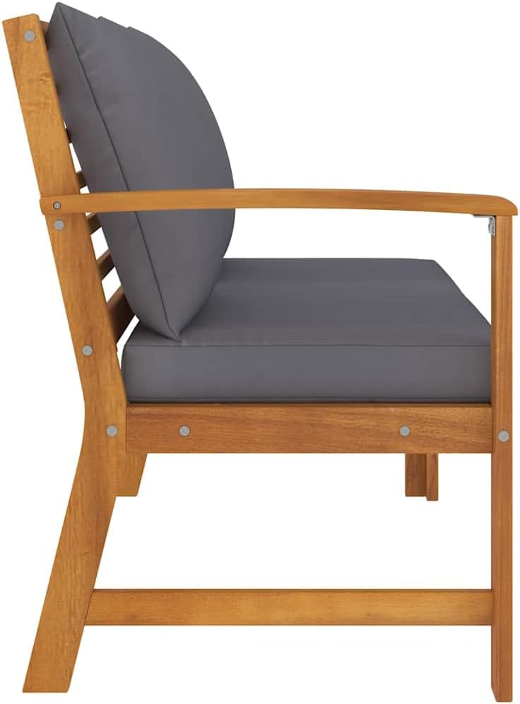 Wooden 2-Seater Patio Bench with Dark Gray Cushion, Outdoor Solid Acacia Wood 2-Seater Sofa Seat for Garden, Deck, Backyard,-713