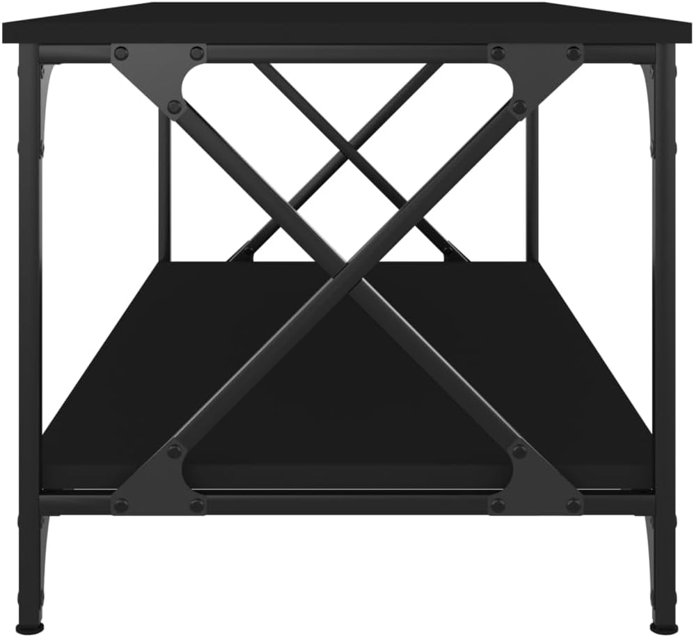 Coffee Table with Storage Shelf, 2-Tier Coffee Table for Home Office, Black 39.4'x19.7'x17.7' Engineered Wood and Iron,-991