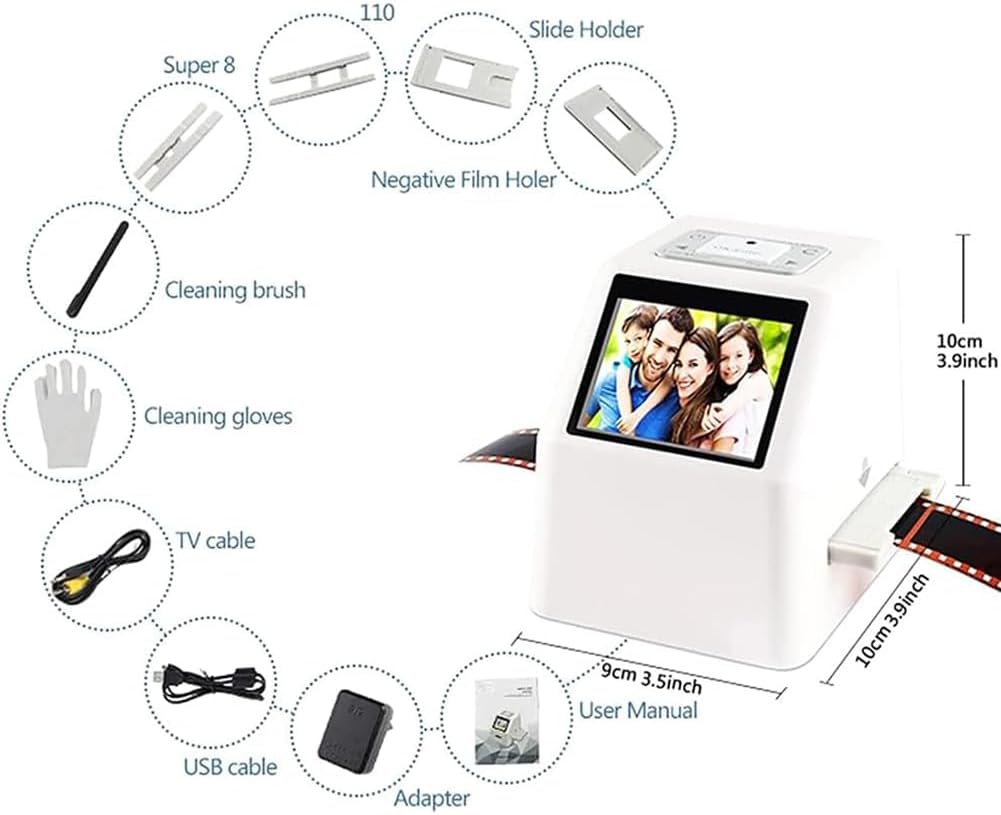 Digital Film Scanner, Negatives and Slide Scanner with 2.4In LCD Screen, Professional Film Scanner Digitizer for Convert 8Mm to JPEG