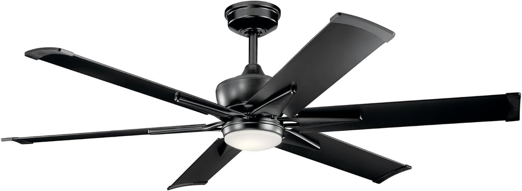 Kichler Szeplo 60 in Outdoor Ceiling Fan with Light, 6 Blade Wet Rated DC Motor Fan with LED Lighting in Satin Black for Patio, Porch, Gazebo, 300300SBK