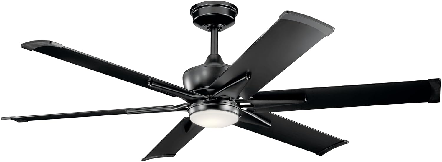 Kichler Szeplo 60 in Outdoor Ceiling Fan with Light, 6 Blade Wet Rated DC Motor Fan with LED Lighting in Satin Black for Patio, Porch, Gazebo, 300300SBK