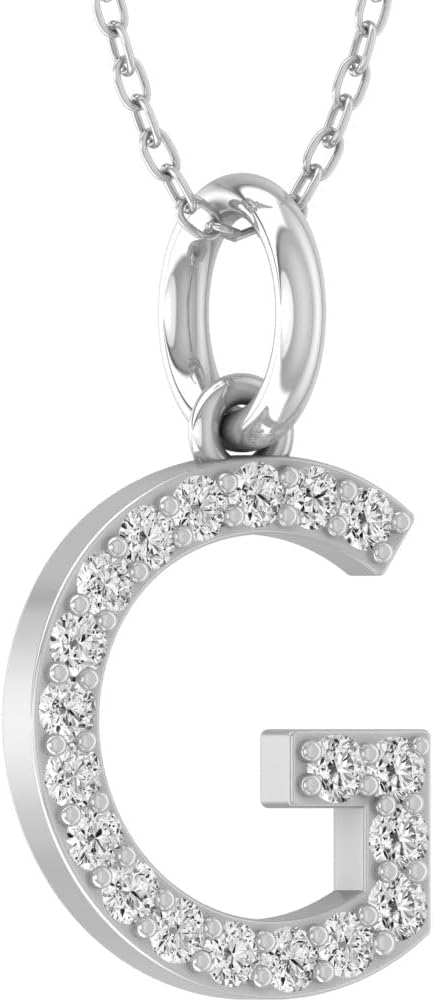 1/10 Carat Round Diamond A-Z initial Pendant Necklace | 10K, 14K Yellow or White Gold and Sterling Silver Cable Chain Necklace 18 inch | I-J Color and I2-I3 Clarity