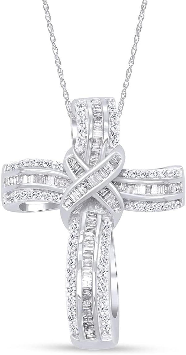 Infinity Cross Diamond Pendant Necklace for Women & Men, 1.00 Cttw Natural or Lab-Grown Diamond in 14K Gold Over 925 Sterling Silver, Religious Christian Jewelry Gift with 18' Chain