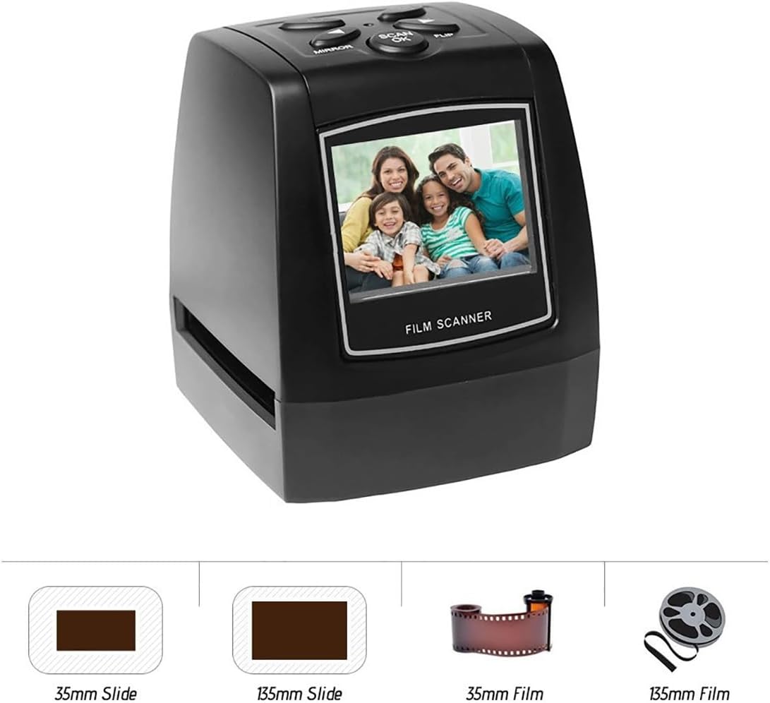 Film Slide Scanner, Screen Digital Film Scanner, High Reduction, 2.36' LCD Screen, Wide Compatibility, 100-240V Slide Converter for Coloured Positive and Negative Films, can Convert The Film into 12