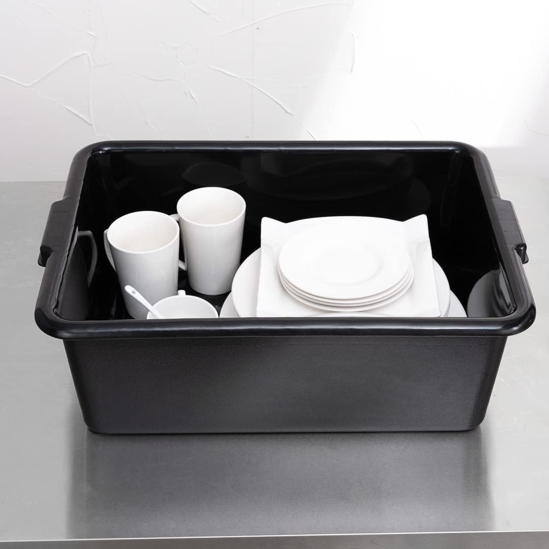 Restaurantware TUBS ONLY: RW Clean 22 Inch x 15.7 Inch Bus Tubs 12 Deep Bus Boxes - Lid Sold Separately With Handles Black Plastic Restaurant Tubs Heavy-Duty For Kitchen Organization