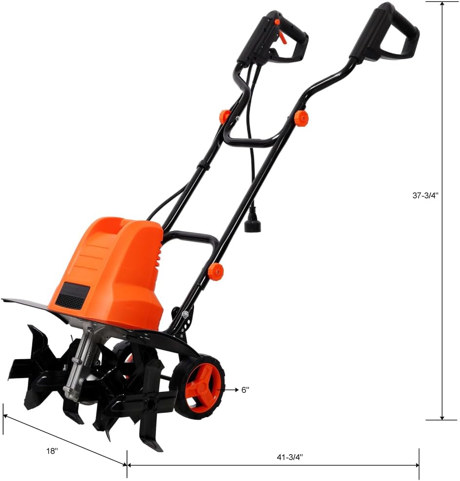 13.5AMP Electric Tiller, 120V/60HZ,18-Inch Width 9-Inch Depth Corded Powerful Tiller with 24 Steel Tines, Adjustable Wheels for Garden Lawn Yard
