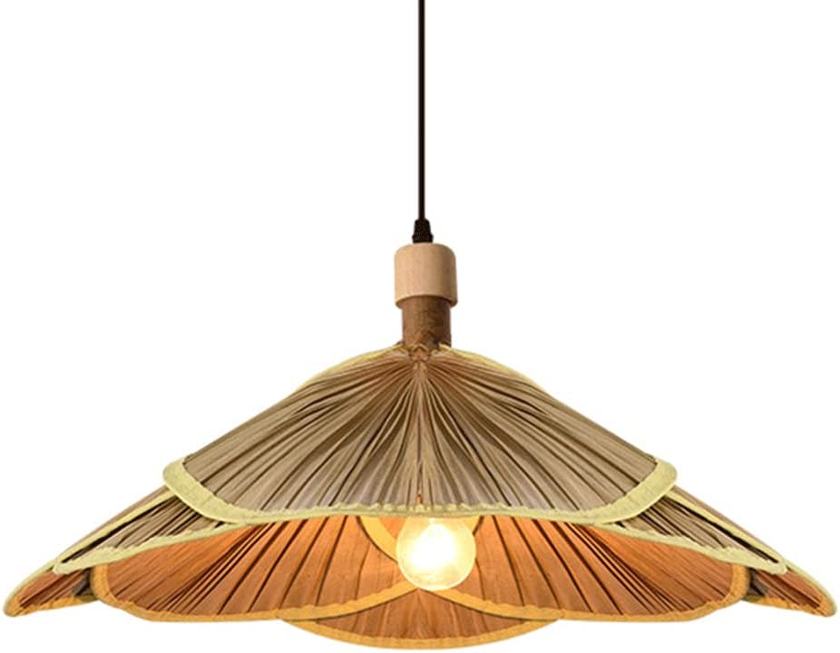 1-Light Hanging Lamp Rattan Hand-Woven Pendant Light Bamboo Fan Retro Chaner Home Decor Pastoral Style Ceiling Lighting Fixture for Dining Room,Living Room Bar +Wood