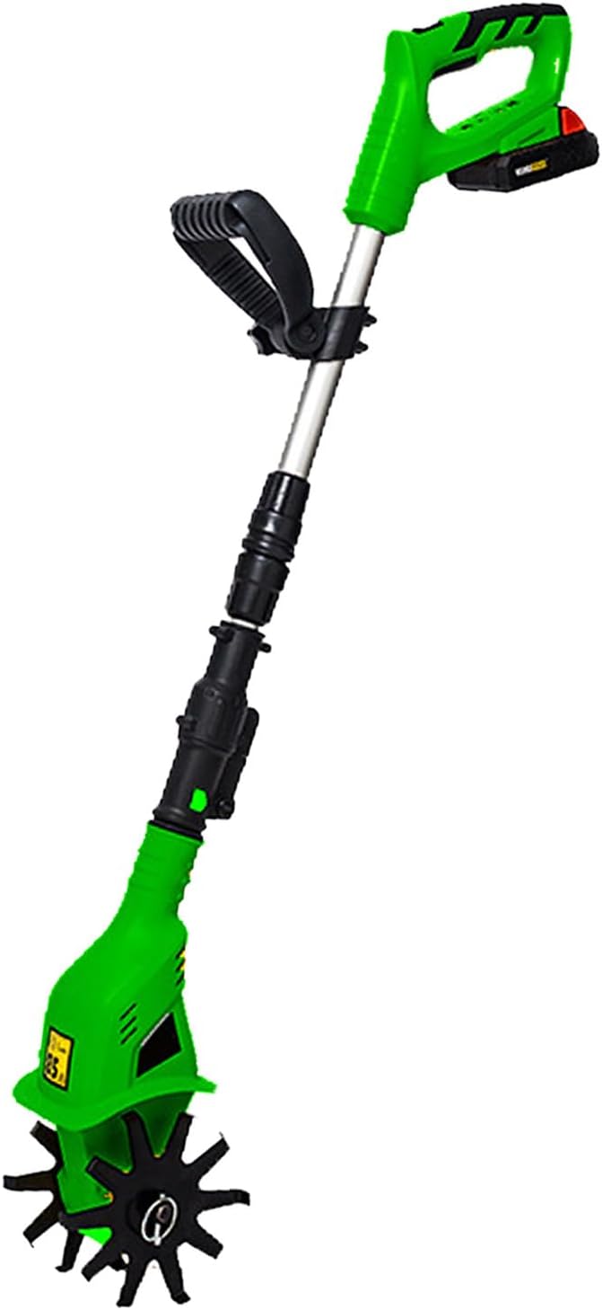 Cordless Tiller Garden Cultivator, 250rpm Handheld Rotavator, Portable Electric Tiller with 2000mah Battery Powered, 10cm Working Width and Depth, for Garden, Vegetable Plots,Green
