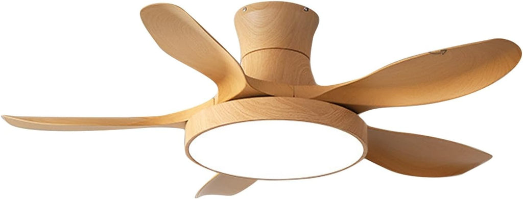 Imitation wood Ceiling Fan with Light and Remote Control, Indoor Outdoor Wooden 5 Blades Ceiling Fan, 6 Speeds Smart Timing Reversible DC Motor, for Patio Living Room, Bedroom, Office(28cm/11in)