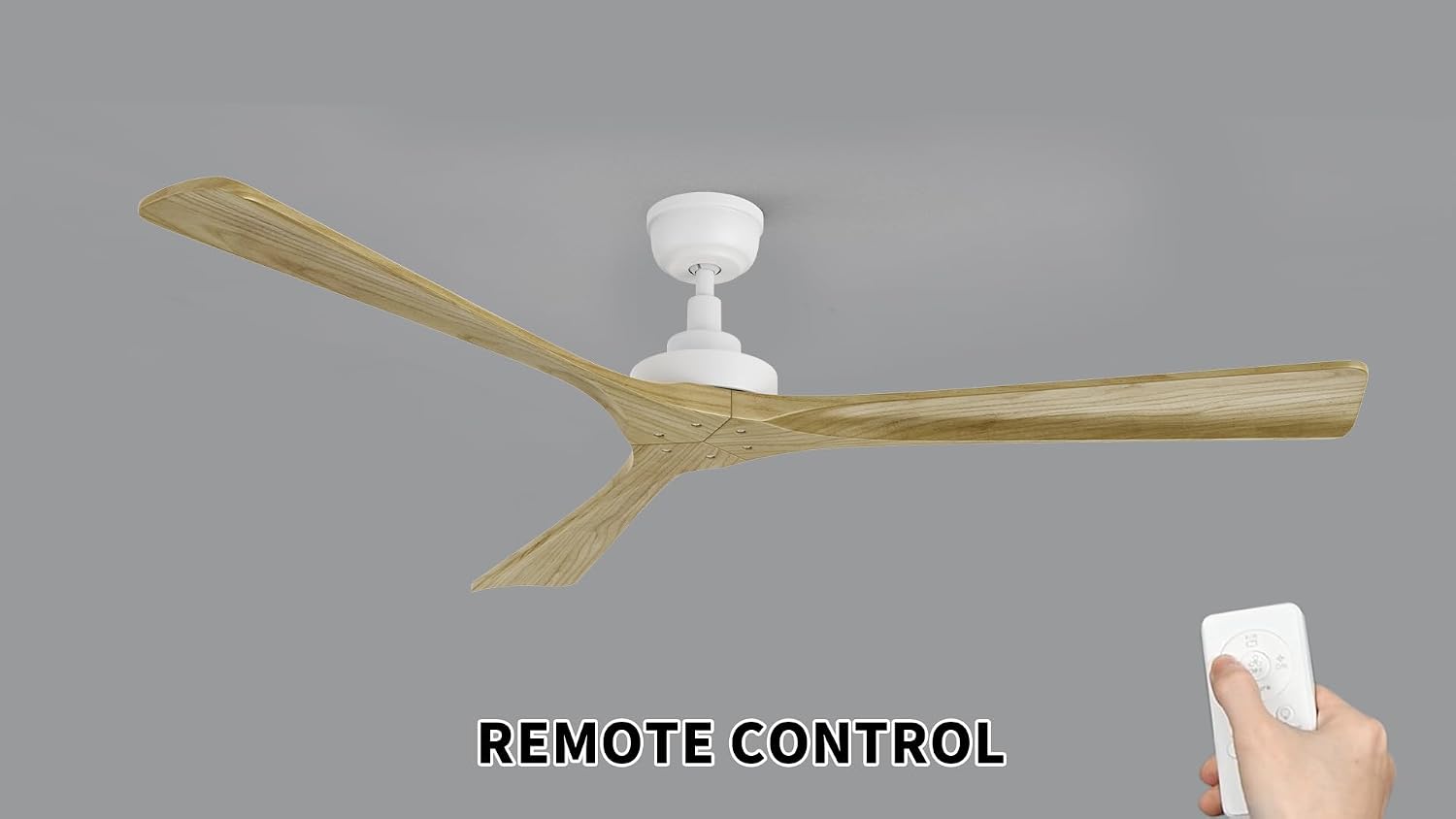 SMAAIR Ceiling Fans No Light and Remote for Bedroom, 60' Low Profile Modern Ceiling Fan without Light, Solid Wood, 10 Speed, 3 Blades, Dimmable, DC Motor, Indoor Use,Wooden/White