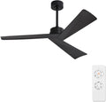 WINGBO 52' DC Ceiling Fan without Lights, Matte Black Ceiling Fan with Remote, 3 ABS Plastic Blades, 6 Speed Reversible DC Motor, Ceiling Fans No Light for Kitchen Bedroom Living Room
