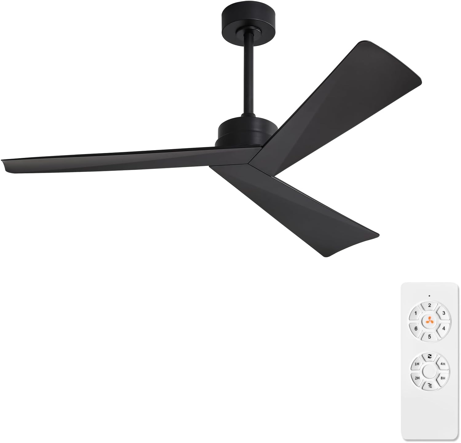 WINGBO 52' DC Ceiling Fan without Lights, Matte Black Ceiling Fan with Remote, 3 ABS Plastic Blades, 6 Speed Reversible DC Motor, Ceiling Fans No Light for Kitchen Bedroom Living Room