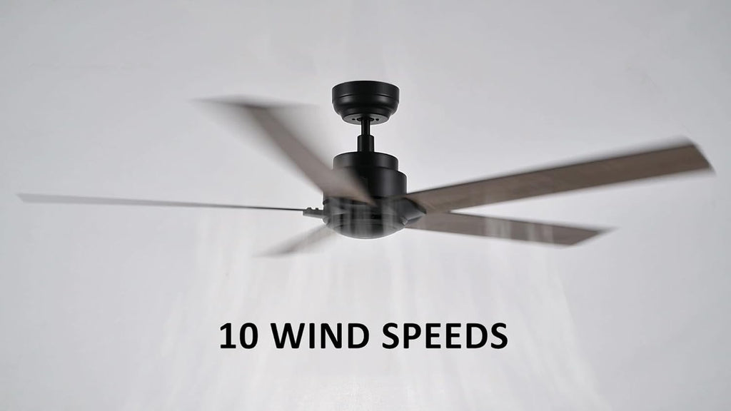 Carro 60 Inch Ceiling Fan without Lights, Black Ceiling Fan with Remote Low Profile, 10-Speed Reversible DC Motor, 5 Wood Finish Blades, Indoor, for Bedroom