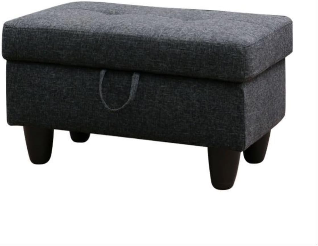 Ottoman Storage Ottoman Bench Linen Footrest Footstool with Hinged Lid for Living Room, Bedroom, Entryway, Black Grey, 28.5'X19'X17.5'