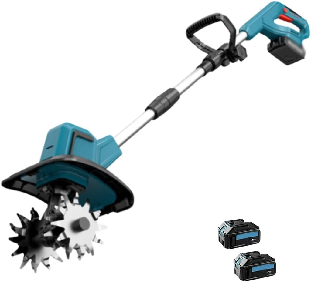 Electric Garden Rotavator, 270 RPM Electric Tiller/Cultivator, Adjustable Body Length, Built-in Noise Reduction Device, Portable Rototiller for Lawn Soil Cultivation(4000 mAh Battery)