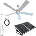Outdoor 52' solar ceiling fan with white wooden blades total 40W solar panel for porches, patios, gazebos, breezeways (extra cable version ceiling fan, 20 inch downrod)