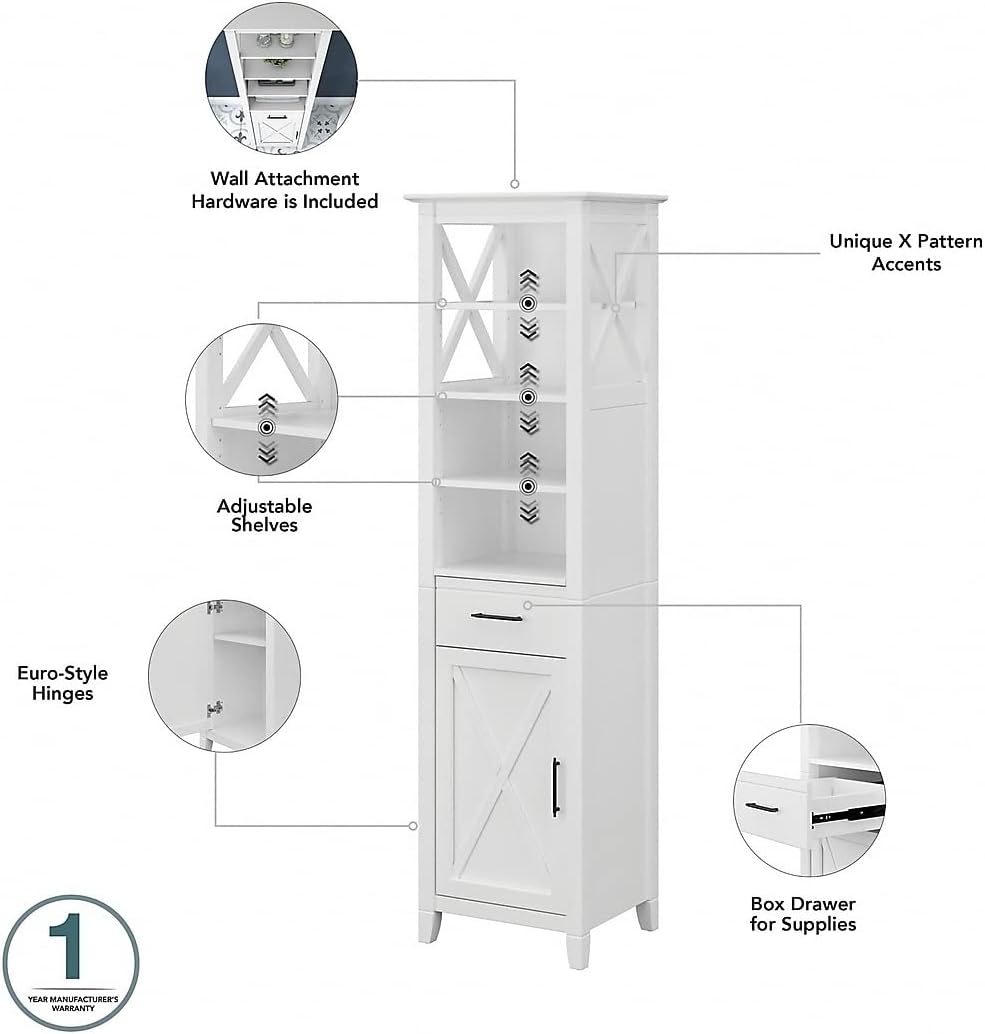 Bush Home Key West 48W Double Vanity Set with Sinks, Medicine Cabinets and Linen Tower in White Ash