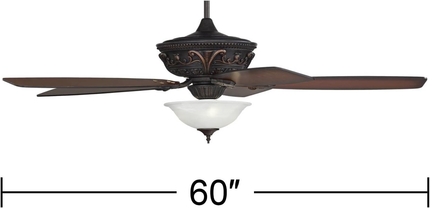 Casa Vieja 60' Montego Industrial Rustic Indoor Ceiling Fan with LED Light Oil Rubbed Bronze Teak Alabaster Glass Bowl for Living Kitchen Home Kids Room Office Bedroom Family Dining House