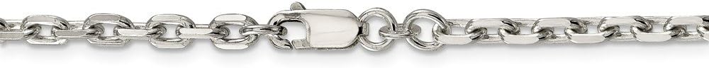 Solid 925 Sterling Silver 3.95mm Beveled Oval Cable Chain Necklace - with Secure Lobster Lock Clasp