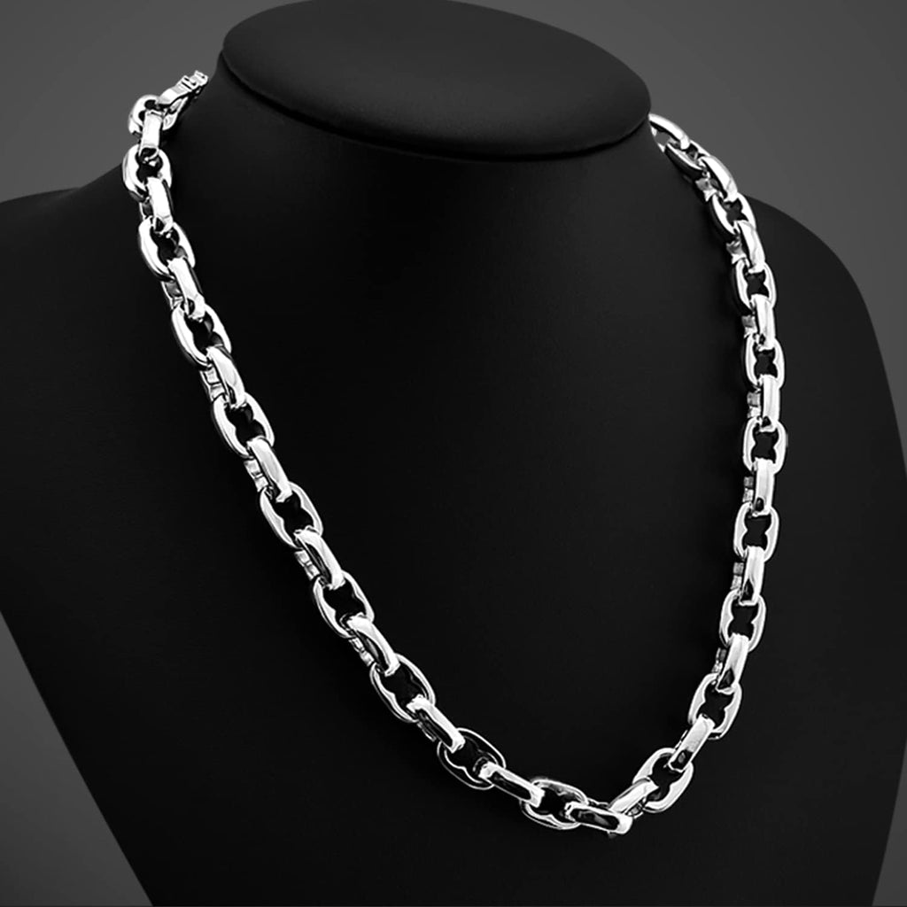 Dankadi Men Solid 925 Sterling Silver Cable Rolo Link Chain Necklace Women 9MM &10MM-Curb Cuban Chain Thick Big Choker 18' 20' 22' 24' 26 '28' 30' Fine Jewelry Gift