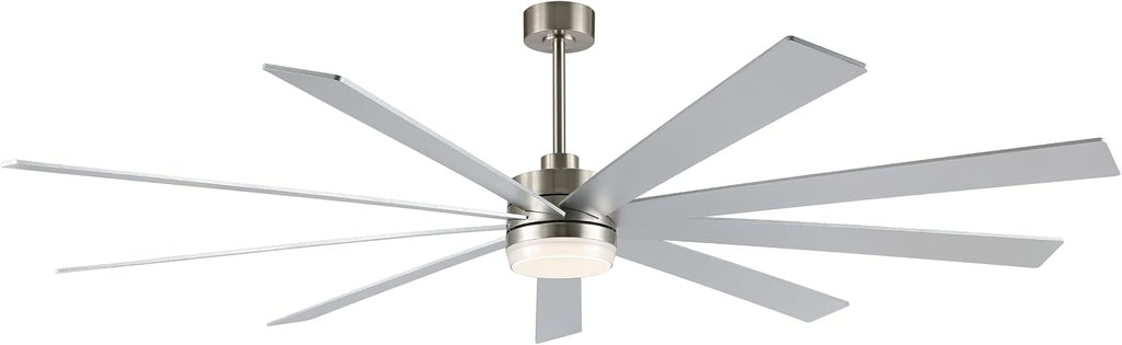 LEDLUX 84' DC Motor Ceiling Fan with Light, 6-Speed Remote Control, Reversible Motor, Modern 9 Blades Silver Ceiling Fan with 4.5'/12'/24' Downrods for Home or Commercial, Living Room/Restaurant