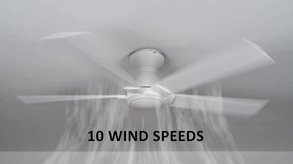 Carro 52 Inch Flush Mount Ceiling Fan without Lights, White Ceiling Fan with Remote Low Profile, 10-Speed Reversible DC Motor, 5 Dual Finish Blades, Indoor for Bedroom