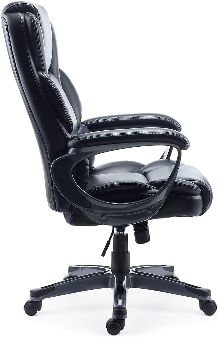 Staples Mcallum Ergonomic Manager & Executive Office Chair, Task Desk Swivel Chair with Wheels, Adjustable Height, Bonded Leather, Black