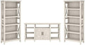Bush Furniture Key West Tall TV Stand with Set of 2 Bookcases, Farmhouse Entertainment Center for 65 Inch Television, 17D x 60W x 66H, Linen White Oak